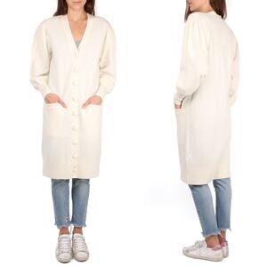 Ulla Johnson Magnolia Wool Bishop Sleeve Long Cardigan Blanc White Ivory Size S